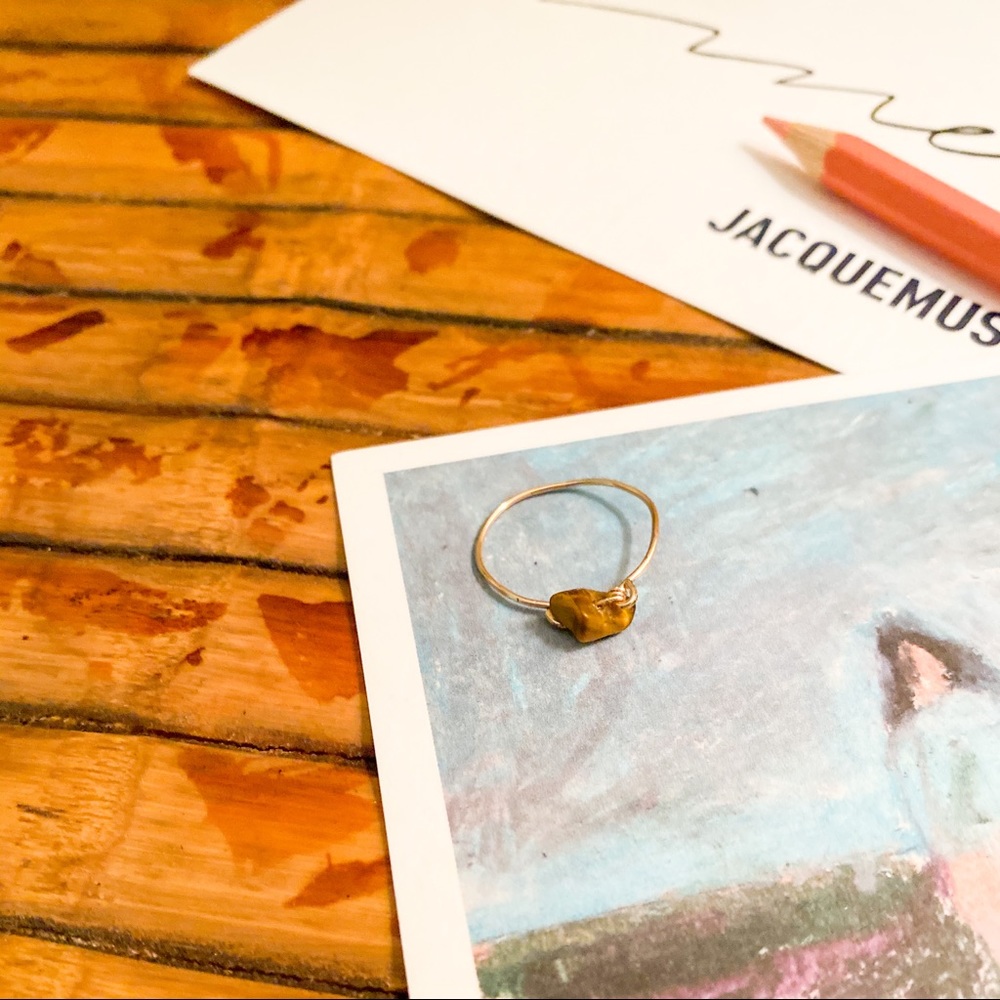 Handmade minimalistic tiger eye gold ring